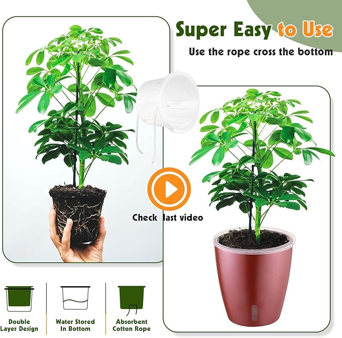 Self Watering Pots for Indoor Plants, 6-Pack 5'' Self Watering Planter with Drainage Holes, Small African Violet Pots with Water Indicator, Clear Wick Orchid Pot, Rose Gold KvyusFlourish