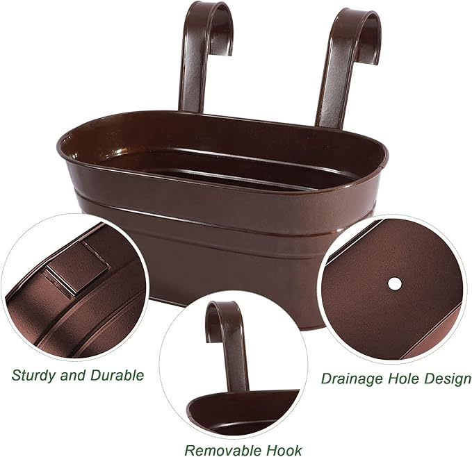 HowRU Metal Iron Flower Pots for Railing Fence Hanging Bucket Pots(5 Pcs) and Hanging Flower Pots Metal Iron Bucket Planter(10 Pcs) (Bronze) HowRU