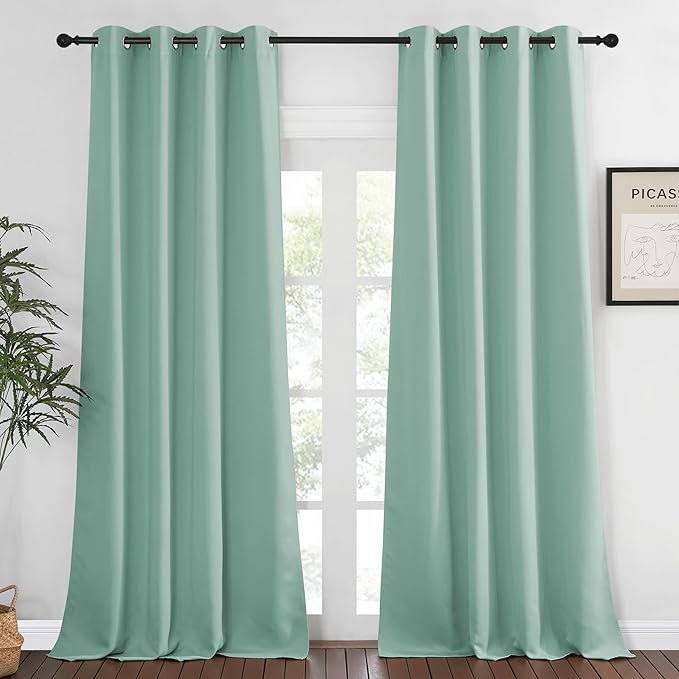 NICETOWN Bedroom Curtain Room Darkening Drapery 102 inches Length - Home Fashion Thermal Insulated Grommet Room Darkening Curtain for Living Room (Aqua Blue, 1 Panel, 52 x 102 inches) NICETOWN