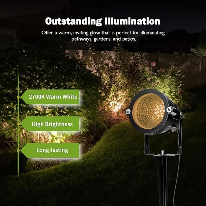 Low Voltage Landscape Lights, 10W 12/24V 2700K Warm White Landscape Lighting, IP65 Waterproof Outdoor LED Spotlight for Garden Yard Tree, 4 Pack with Connectors REEGOLD