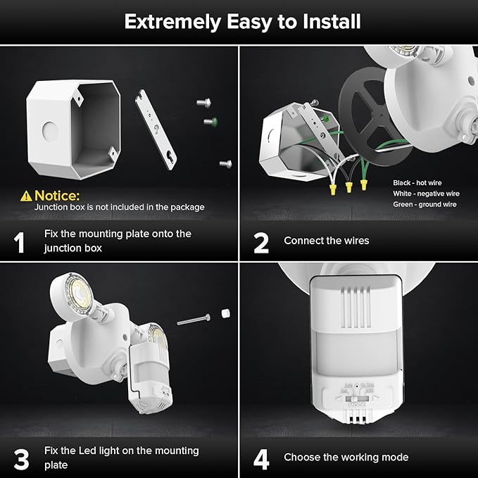 SANSI Upgraded 25W Motion Sensor Outdoor Lights 3000LM Flood Lights Outdoor, 5000K Dusk to Dawn Security Light, 4 Modes, 320°Wide Angle Illumination Super Bright for Garage Yard Patio Wired Not Solar SANSI