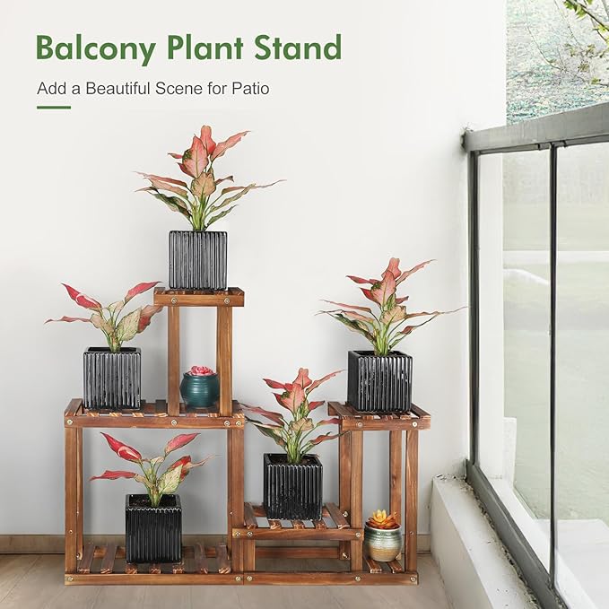Plant Stand for multiple Plants Stands Indoor Outdoor Flower Pot Stand 5 Tiers Flower Shelf Rack Plants Stands for Patio Balcony Living Room （Upgrade 2 in 1 ） COOGOU