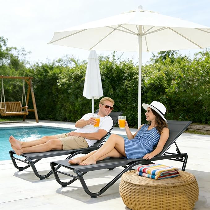 Kozyard Outdoor Chaise Lounge Chair, Full Aluminum Frame, Adjustable Reclining Patio Lounger for Poolside, Sunbathing & Backyard, Textilene (Aqua, 2Chairs) Kozyard