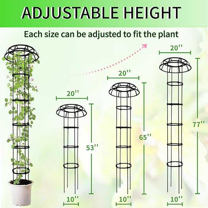 2-Pack 77-Inch Garden Trellis for Climbing Plants,Heavy-Duty Metal Obelisk with Mushroom Top,Stable Support for Potted Clematis,Tomato,Cucumber,Rose,Pea & Vine TCBWFY