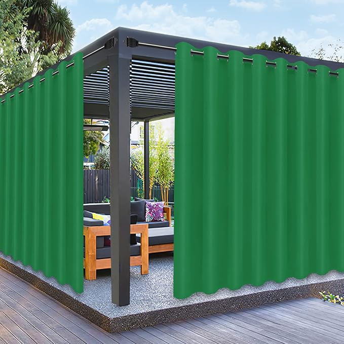 PureFit Outdoor Curtains for Patio Waterproof Weatherproof, UV Resistant Outside Curtains for Gazebo, Front Porch, Pergola, Sun Blocking Privacy Curtain, 120W x 108L inch, 1 Panel, Green PureFit