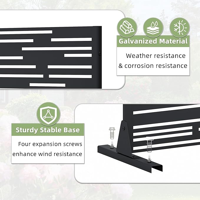 Casaphoria Metal Privacy Screen Outdoor, 72" H x 47" W Freestanding Decorative Privacy Screen for Patio Deck Balcony Garden with Stable Base, Shine Black Casaphoria