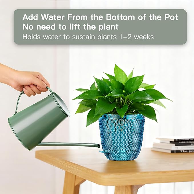 QCQHDU 2 Pack Self Watering Pots, 5.7 Inch Flower Pots with Drainage Holes and Water Filling Port, Garden Planter for Indoor Outdoor Plants (Klein Blue) QCQHDU