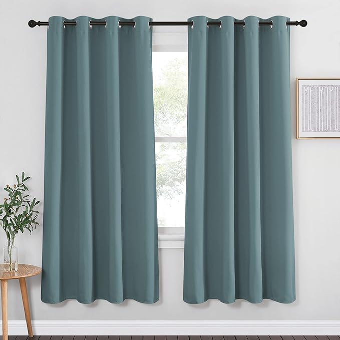 NICETOWN Blackout Curtain for Bedroom 72 inch Length - Grommet Thermal Insulated Blackout Window Treatment Room Darkening for Living Room/Family Home (Greyish Blue, 1 Panel, W52 x L72) NICETOWN