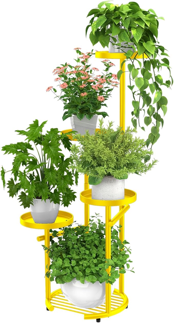 TOSKING 5 Tier Metal Plant Stand Indoor， Plant Shelf, Corner Shelf Flower Pot Stand for Outdoor Plant Stand for Living Room Balcony Garden Patio Bedroom (yellow, 38in) TOSKINGESSENCE