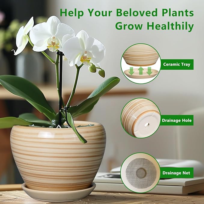 Ceramic Pot for Plant 10 Inch - Planter for Outdoor Plants Indoor Plant Pot with Drainage Hole Large Planter Round Flower Pot for House Patio Garden Yellow Ceramicfor