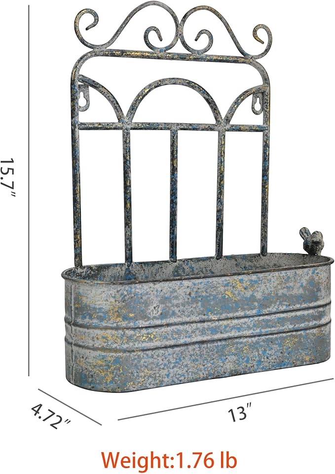 Rustic Metal Wall Planter Vintage Wall Mounted Flower Pot Distressed Wall Hanging Plant Basket Farmhouse Wall Decor for Indoor Outdoor Garden Home Yard (Gray) Rootora