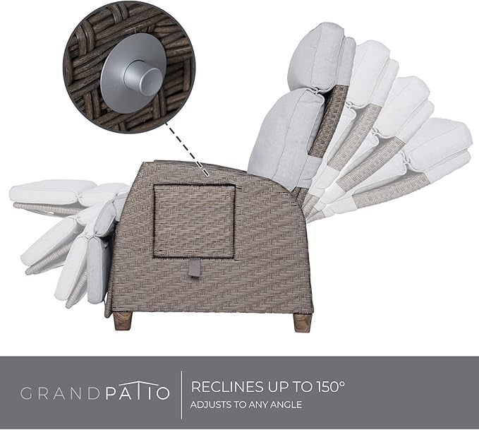 Grand patio Indoor & Outdoor Recliner Chair PE Wicker Patio Recliner with Flip Table Reclining Lounge Chair, Mist Grey GrandPatio