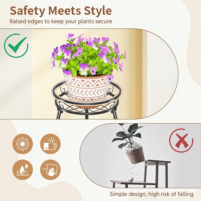 LASZOLA Black 3 Tier Tall Plant Stand for Indoor Outdoor, Large Multiple Level Flower Planter Holder Organizer Rack for Patio Office Bathroom Corner Floor, Sturdy Heavy Duty Metal, Vertical Display LASZOLA