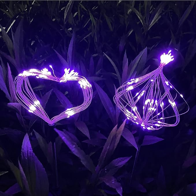 JJGoo Solar Firework Lights, 2 Pack 180 LEDs 2 Lighting Modes Solar Lights Outdoor Waterproof for Garden Patio Walkway Pathway Party Wedding Christmas Decorative - Purple JJGoo