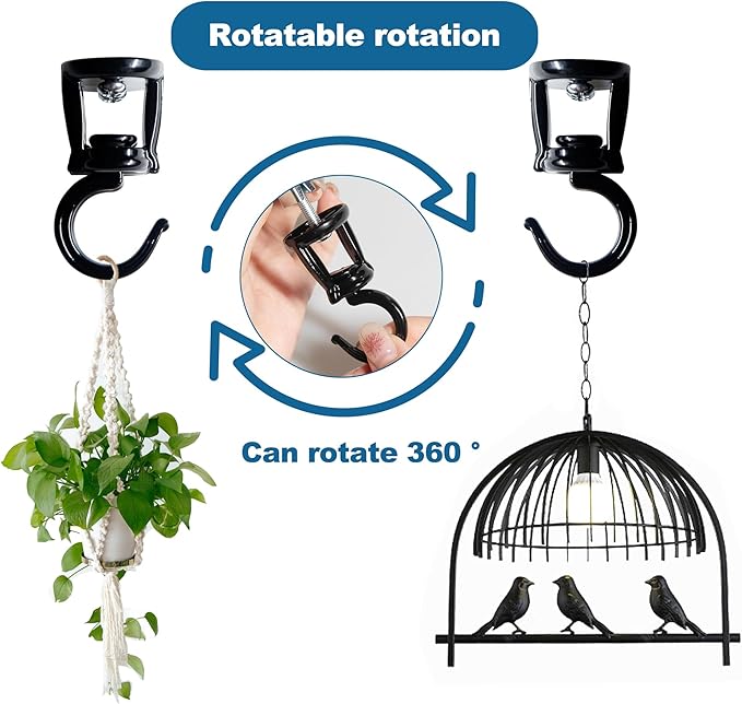 ONIKK Ceiling Hooks for Hanging Plants (6 PCS Black), Heavy Duty Metal Plant Hooks, Screw in Hooks for Hanging Birdfeeders, Lamps, Planters, Indoor Outdoor Wall Baskets Hooks up to 33 lbs ONIKK