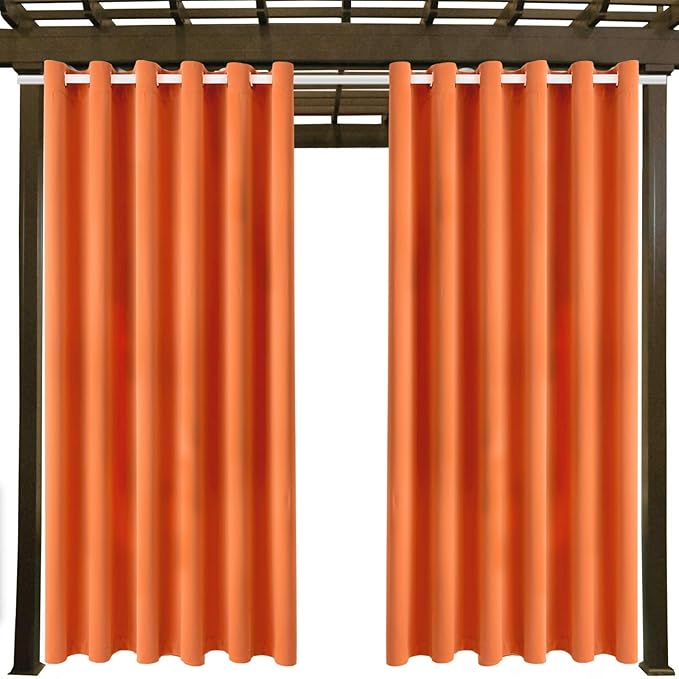 DIVA EN CAMINO DEC Outdoor Patio Curtain Waterproof Darkening Thermal Insulated Indoor Curtains for Bedroom, Porch, Living Room, Pergola, Cabana, W84 x L95, Orange, Set of 2 Panels DivaenCamino