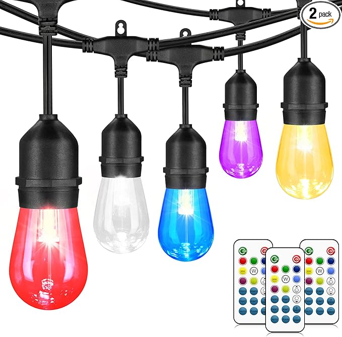 Mlambert 96Ft(2x48ft) Outdoor Patio Lights, RGB Dimmable Cafe String Lights with 30+5 Commercial Grade LED Edison Bulbs for Yard Balcony-Black 2 Pack Mlambert