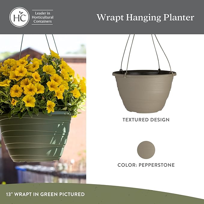 The HC Companies 11 Inch Wrapt Hanging Planters, Lightweight UV-Resistant Plastic Hanging Planters for Indoor & Outdoor Plants, 2-Pack Hanging Flower Pots for Garden, Patio & Home Decor, Pepperstone TheHCCompanies