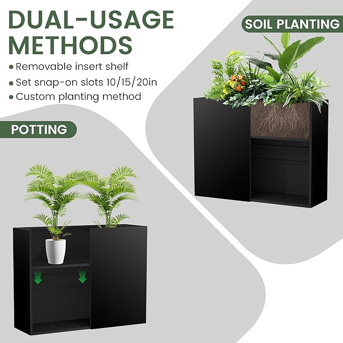 Tall Metal Planter for Outdoor Plants,38"Lx13"Wx30"H All-Weather Durable Plant Box,Large Rectangular Planter with Drainage Holes & Removable Shelf,Modern Decor for Tall Small Plants, Trees, Flowers CONGFUTT