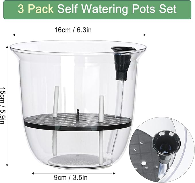 Plant Pots 6 inch Set of 3, Self Watering Pots for Indoor Outdoor Plants Flowers, Self Watering Planters with Reservoir, Drainage Hole and Absorbent Cotton Rope (3 Large) IWNTWY