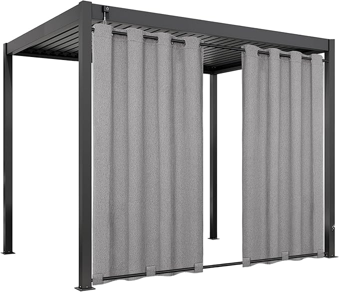 Easy-Going Linen Look Outdoor Curtains Waterproof Windproof Porch Curtains, Soft Thicken Outdoor Privacy Curtains for Patio, Gazebo, Grommet Top and Tab Bottom Drape, 1 Panel, 54x108 inch, Grey Easy-Going