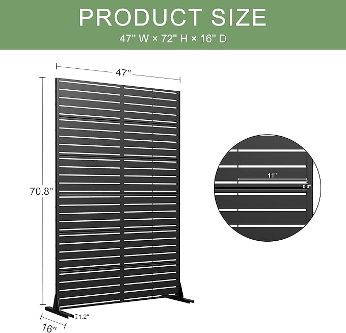 Casaphoria Metal Privacy Screen Outdoor, 72" H x 47" W Freestanding Decorative Privacy Screen for Patio Deck Balcony Garden with Stable Base, Louvered Black Casaphoria