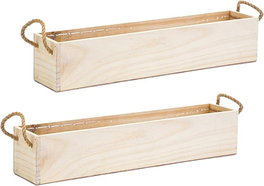 Wooden Planter Box, Rustic Barn Wood/Whitewash with Plastic Liner l Garden Decor l Restaurant and Wedding Decorations l Table Centerpiece (20x4 w Handle Set of 2, Rose Wood) Rootora