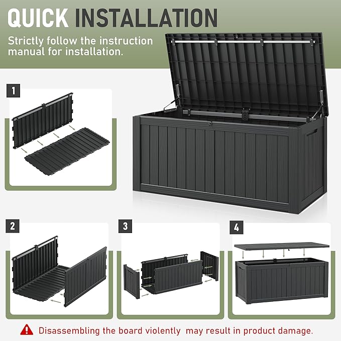 Outdoor Storage Box, Resin Deck Boxes Indoor and outdoor, Waterproof Storage Box Lockable Lid (Black,180 Gallon) NBYSGO