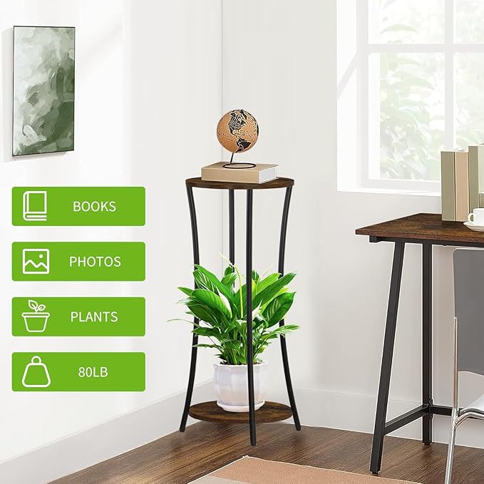 YINMIT Plant Stand Indoor,2 Tier Round Potted Holder Rack,Flower Pot Stand Shelf,Round Supports Rack,Corner Plant Shelf for Balcony Garden Patio Living Room,Brown YINMIT