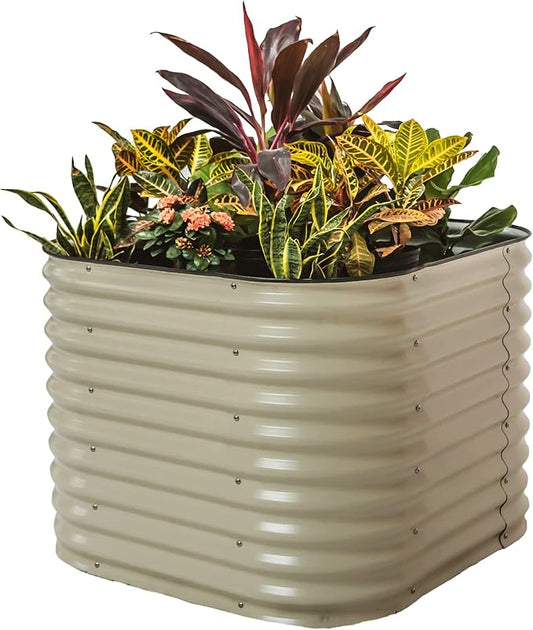 32" Extra Tall Raised Garden Bed Kits, 3.5 x 3.5 x 2.7ft Raised Planter Box Outdoor, 2 x 5 x 2.7ft Deep Root 4 in 1 Modular Metal Raised Beds for Gardening Vegetables Flowers Fruits - Pearl White VegoGarden