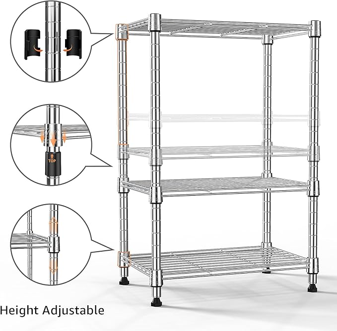 450 lbs Wire Storage Shelving 3-Tier Utility Shelving Unit Steel Organizer Wire Rack for Home,Kitchen,Office,Chrome(11.8" D x 17.7" W x 26.4" H) MEIGAOPLASTICANDMETALHKCOLIMITED
