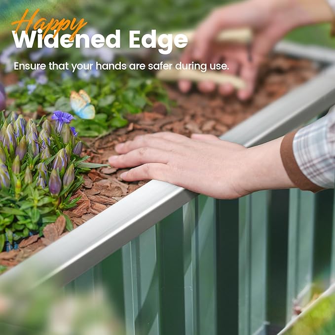 KING BIRD Raised Garden Bed 101" x 36" x 12" 4 Installation Methods for DIY Galvanized Steel Metal Planter Kit Box with 2 Pairs of Gloves (Green) KINGBIRD