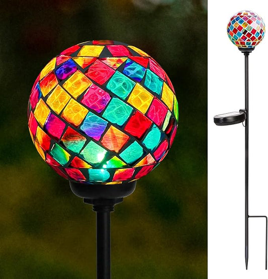 VCUTEKA Solar Garden Lights - Mosaic Solar Lights Outdoor Decor Pathway Light Waterpoof LED Stake Light for Landscape Lawn Patio VCUTEKA