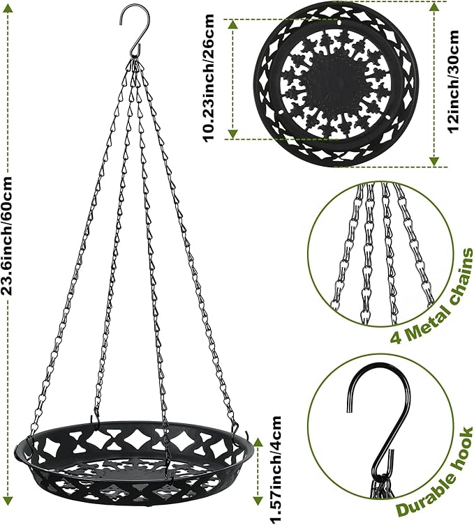 Enhon 6 Pack Metal Hanging Planter, 12 Inch Indoor Outdoor Plant Hanger, Classy Glossy Black Decorative Shelf for Window Wall Ceiling Home Decor Clickhere