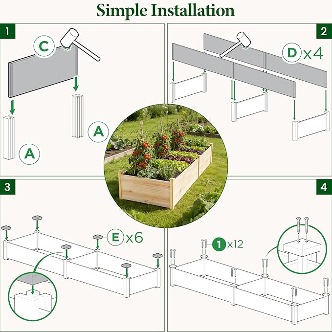 MIXC 8×2ft Wooden Horticulture Raised Garden Bed Divisible Elevated Planting Planter Box for Flowers/Vegetables/Herbs in Backyard/Patio Outdoor, Natural Wood MIXC