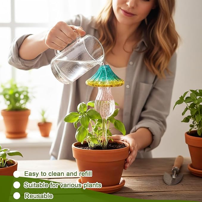 4 Pcs Plant Watering Globes Self Watering Planter Insert Glass Water Bulbs for Indoor and Outdoor Plants Mushroom Plant Watering Devices for Travel Vacation Retainbre