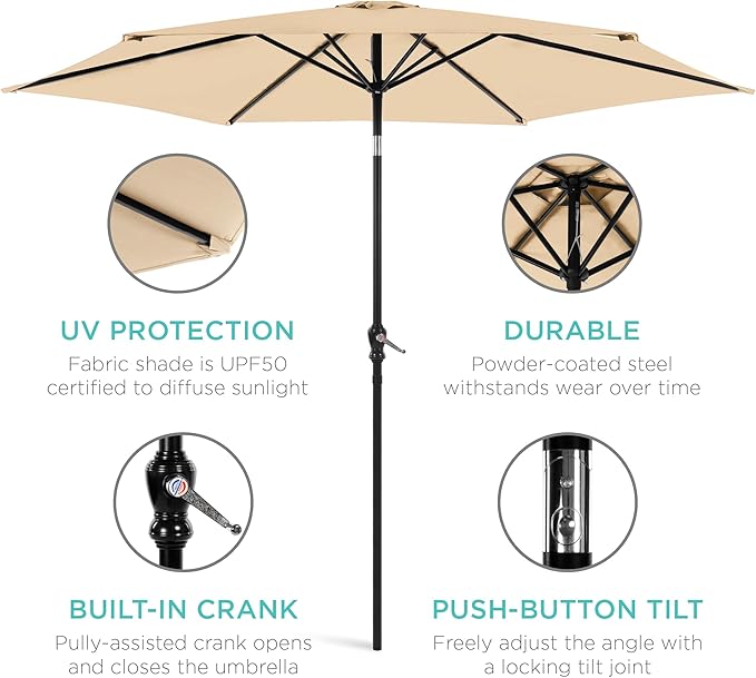 Best Choice Products 10ft Outdoor Table Compatible Steel Polyester Market Patio Umbrella w/Crank and Easy Push Button Tilt BestChoiceProducts