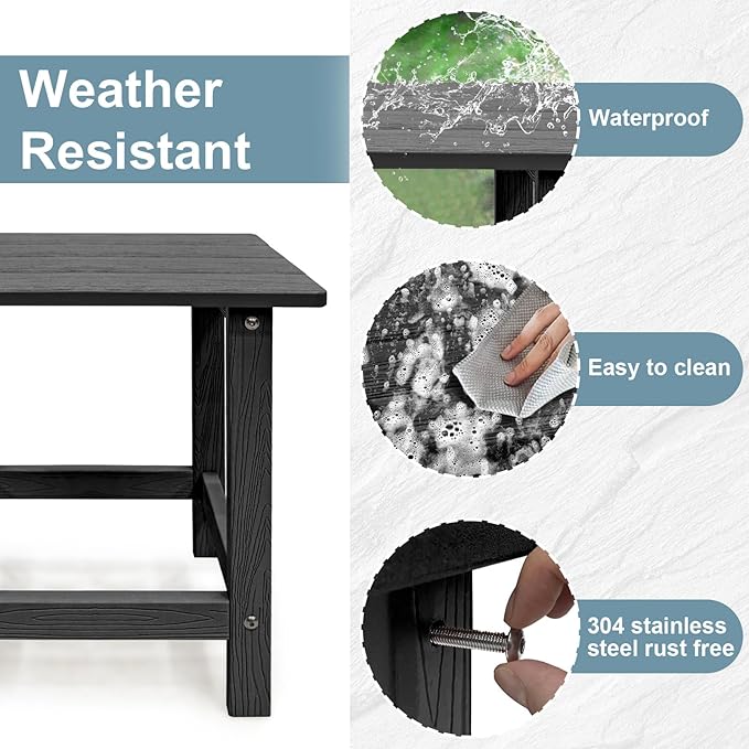 Outdoor Side Table, HDPS Single Adirondack Side Table Weather Resistant, Outside Table for Adirondack Chair, Outside End Table for Patio, Pool, Deck, Porch, Patio or Indoor Use, Black Meluvici