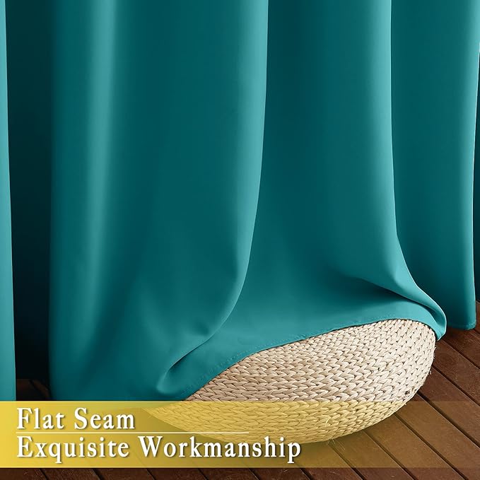 NICETOWN Blackout Peacock Teal Curtain for Sliding Door, Grommet Room Divider Curtain Wide Window Treatment Voice Reducing Thermal Drape for Bedroom/Living Room (1 Panel, W80 x L95) NICETOWN