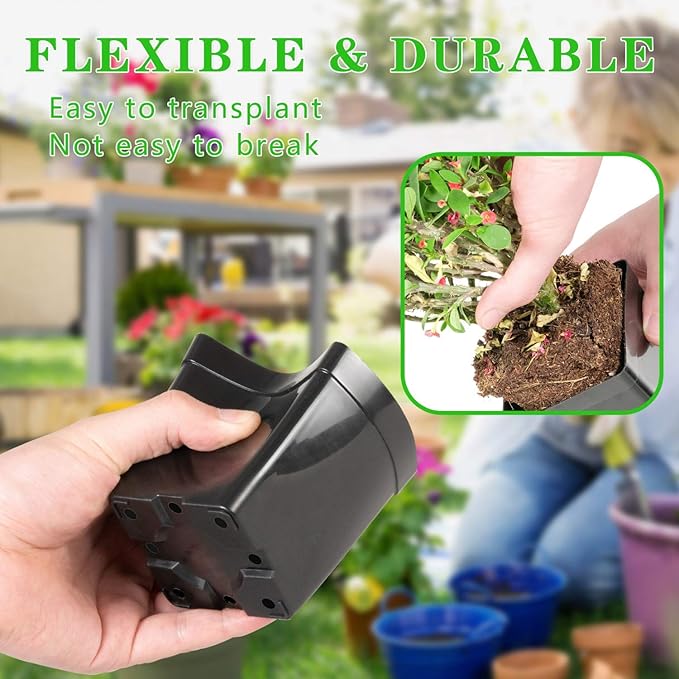 June Fox Square Nursery Pots 3.3 Inches Flexible Plastic Seedling Pots Square Pots for Plants, Succulent, Flower, Pack of 60, with 60 PCS Plant Labels June+Fox