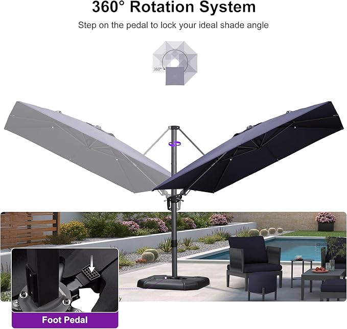 PURPLE LEAF 9' X 12' Left-right Tilt Patio Umbrella Outdoor Cantilever Swivel Rectangle Umbrella with Tilt Aluminum Offset Umbrella with 360-degree Rotation for Garden Deck Pool Patio Navy Blue PURPLELEAF