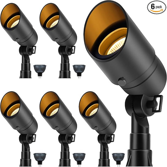 Gardencoin Low Voltage Landscape Spotlight, 12V LED Outdoor Landscape Lighting, Landscape Spot Lights Wired for Garden and Yard, Aluminum Up Lighting Fixture with 5W MR16 Replaceable Bulb (6 Pack) Gardencoin