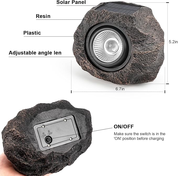 Solar Rock Lights Outdoor – 4 Pack Waterproof LED Landscape Garden Spotlights, Realistic Stone Design, Wireless Solar Powered Pathway Lights for Yard, Walkway, Patio & Lawn Decoration (Auto On/Off) VISFLAIR