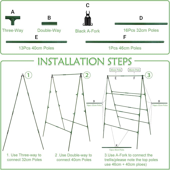 32 x 53 Inch Cucumber Trellis for Climbing Plants Outdoor A-Frame Garden Trellis for Raised Bed Detachable Sturdy Garden Plant Support Trellis for Small Plant Vegetable Flower Grape with Climbing Net LifeisLuck