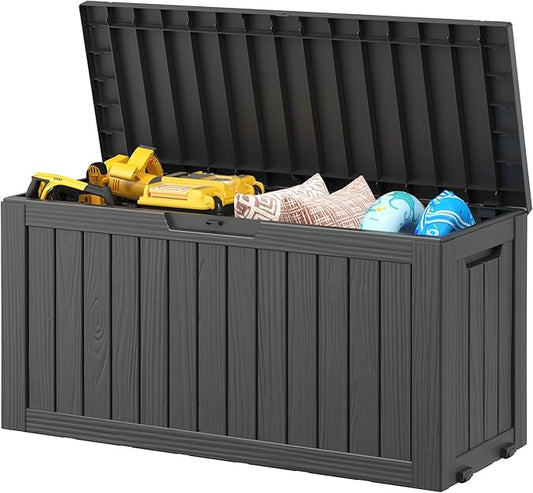 Outdoor Storage Box, Resin Deck Boxes Indoor and outdoor, Waterproof Storage Box Lockable Lid (Black, 85 Gallon) NBYSGO