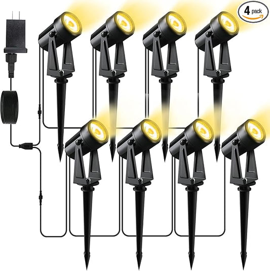 Low Voltage Landscape Lighting,8 Pack Outdoor LED Landscape Spotlights with Transformer 27V Garden Lights Pathway Lights IP65 Waterproof 3000K Warm White Pogestrand