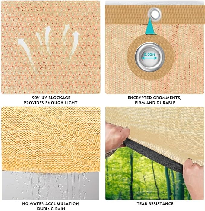 90% Shade Cloth Sun Shade Fabric Privacy Screen Shade Cover for Patio Garden Pergola Shade Cover Canopy with Gromments eMERIT