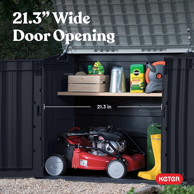 Keter Store-It-Out Prime 4.3 x 3.7 ft. Outdoor Resin Storage Shed with Easy Lift Hinges, Perfect for Yard Tools, Pool Floats and Garden Accessories, Black Keter