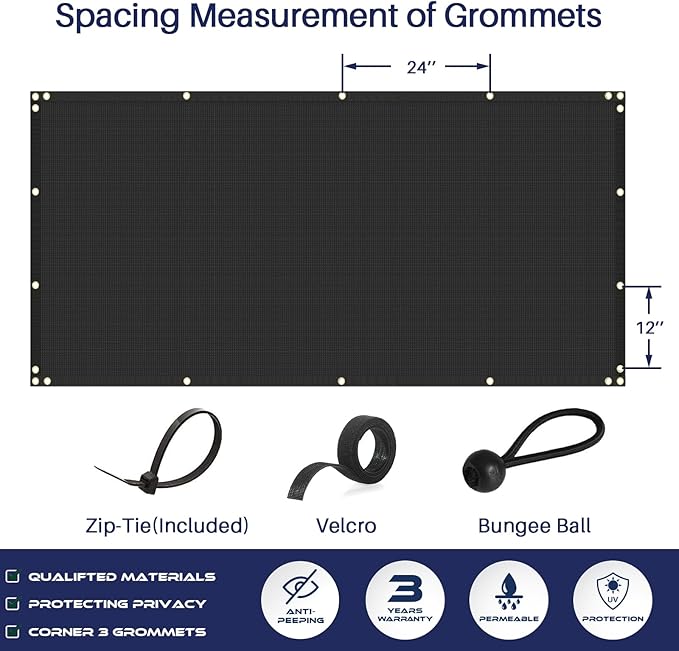 Windscreen4less Privacy Fence Screen Heavy Duty Windscreen Fencing Mesh Fabric Shade Net Cover with Brass Grommtes for Outdoor Wall Garden Yard Pool Deck, 6'x195' Black Windscreen4less