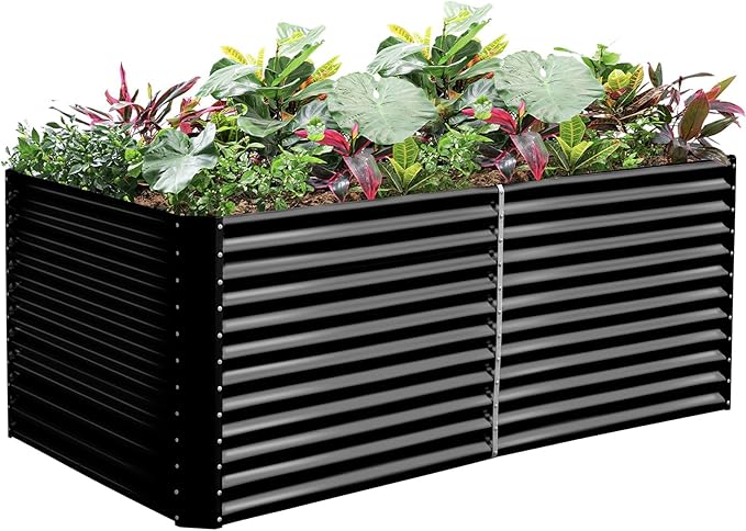 Land Guard 8x4x3ft Rectangular Galvanized Raised Garden Beds, Large-Capacity Metal Planter Box Outdoor, Durable Deep Raised Garden Bed 3ft Tall, Raised Beds for Gardening Vegetables, Dark Grey LandGuard